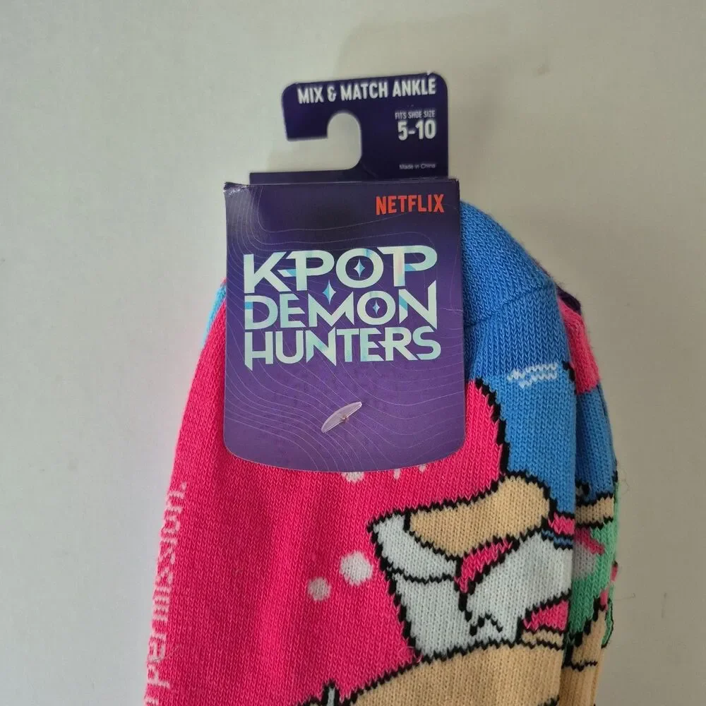 Netflix K-Pop Demon Hunters 5 PRS of Character Low Cut Crew Socks Fits Shoe 5-10